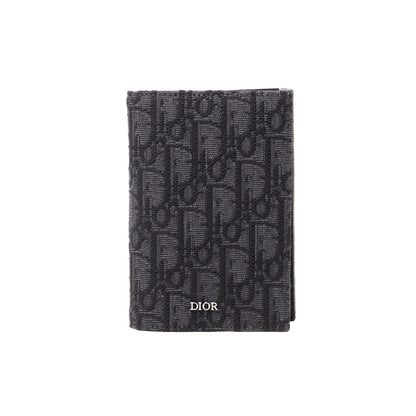 Dior Oblique 黑色緹花對折皮夾
