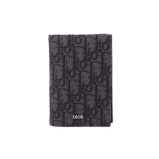 Dior Oblique 黑色緹花對折皮夾