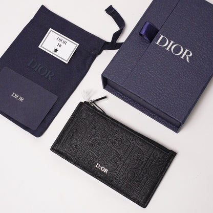 Dior Gravity 黑色皮革壓紋拉鏈卡夾