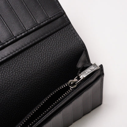 Dior Oblique 黑色緹花對折長夾