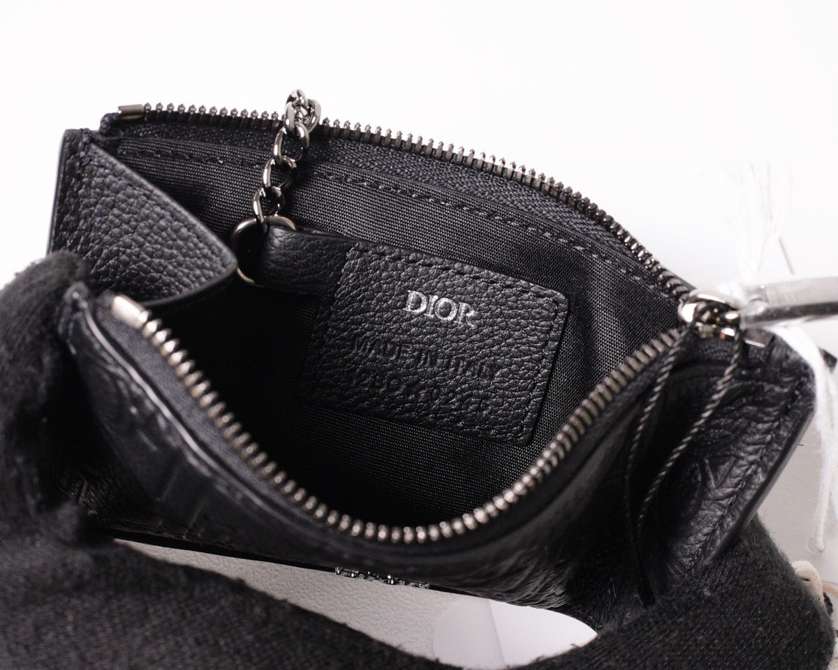 Dior Gravity 黑色皮革壓紋拉鏈卡夾