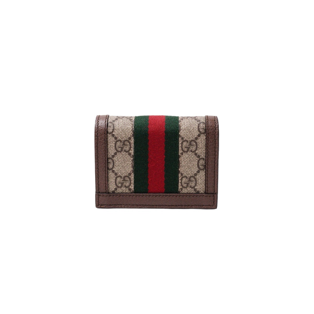 Gucci  Ophidia 紅綠織帶三折短夾 棕色
