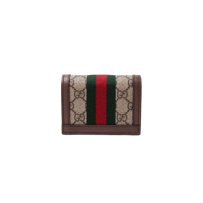 Gucci  Ophidia 紅綠織帶三折短夾 棕色