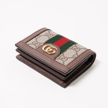 Gucci  Ophidia 紅綠織帶三折短夾 棕色