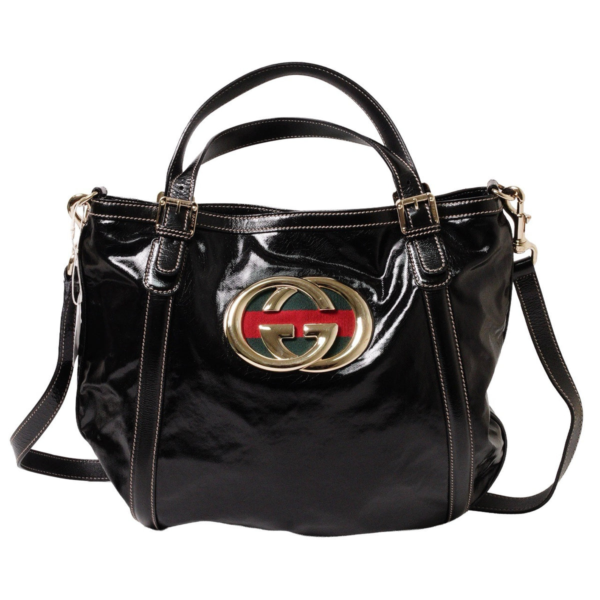 Gucci Britt Dialux 黑色漆皮雙G大Logo肩背包