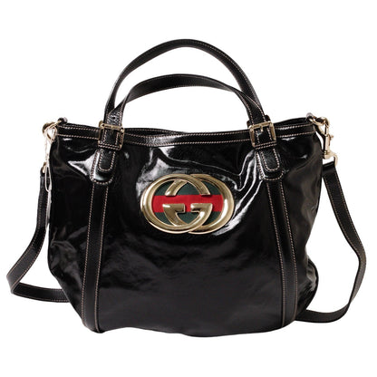Gucci Britt Dialux 黑色漆皮雙G大Logo肩背包