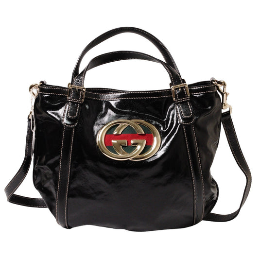 Gucci Britt Dialux 黑色漆皮雙G大Logo肩背包