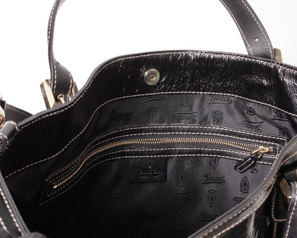 Gucci Britt Dialux 黑色漆皮雙G大Logo肩背包