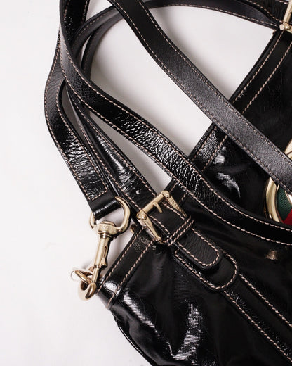 Gucci Britt Dialux 黑色漆皮雙G大Logo肩背包