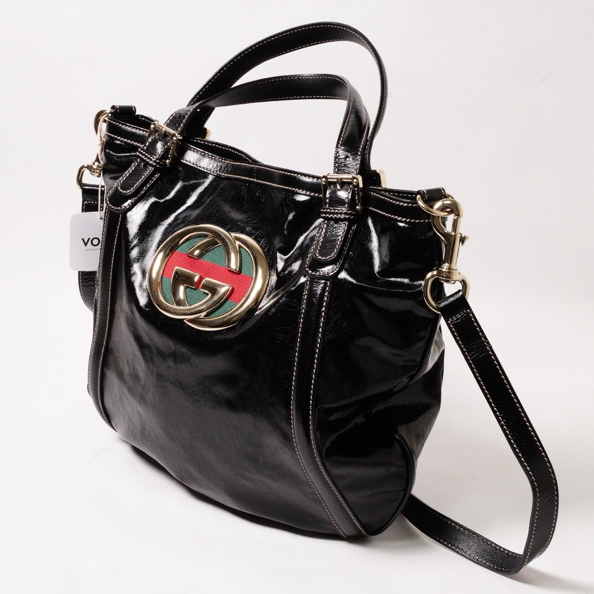 Gucci Britt Dialux 黑色漆皮雙G大Logo肩背包