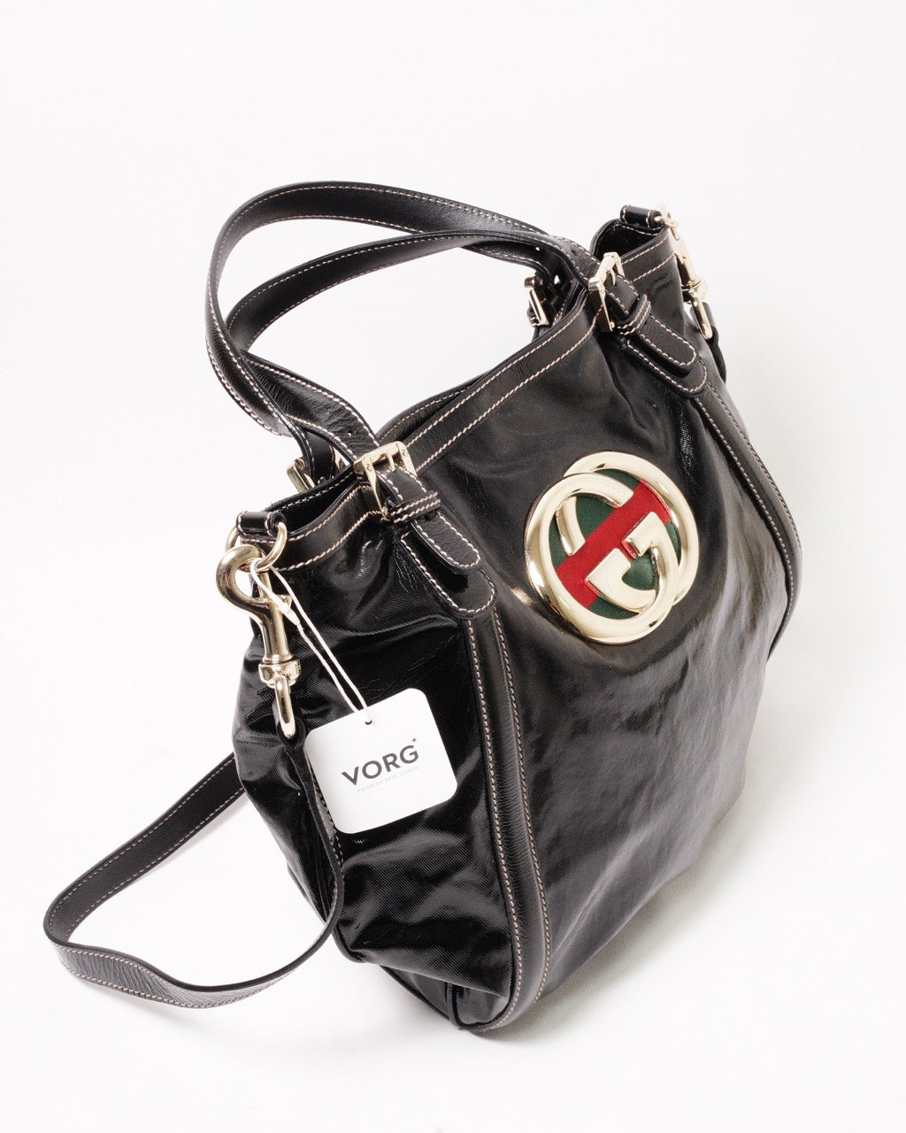 Gucci Britt Dialux 黑色漆皮雙G大Logo肩背包