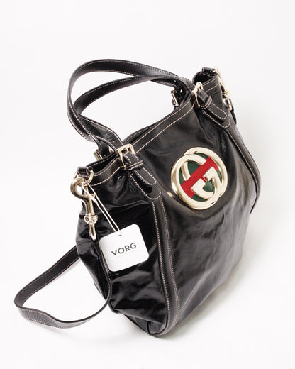 Gucci Britt Dialux 黑色漆皮雙G大Logo肩背包