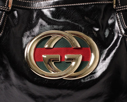 Gucci Britt Dialux 黑色漆皮雙G大Logo肩背包