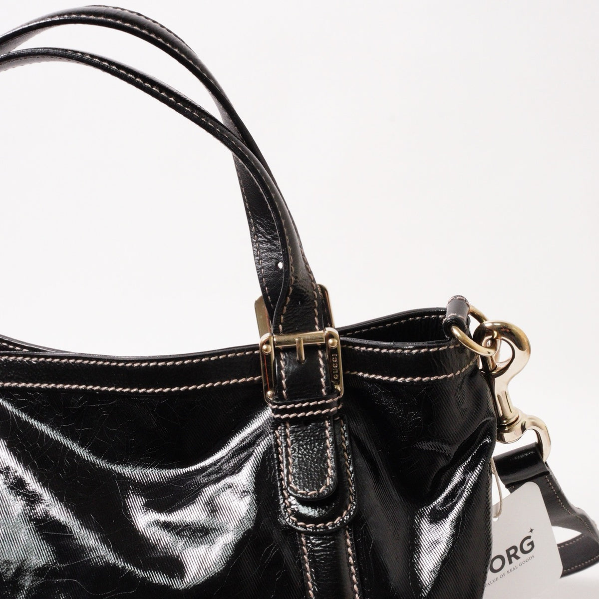 Gucci Britt Dialux 黑色漆皮雙G大Logo肩背包