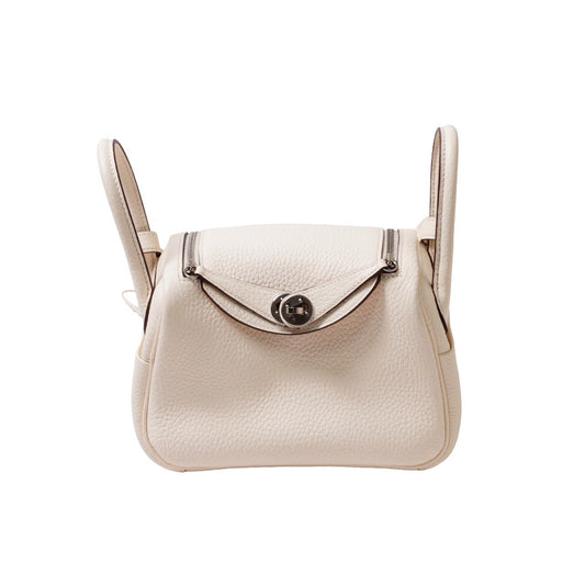 Hermès Mini Lindy 奶油白銀扣手提肩背包-Z刻