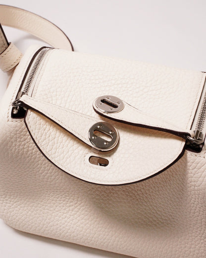 Hermès Mini Lindy 奶油白銀扣手提肩背包-Z刻