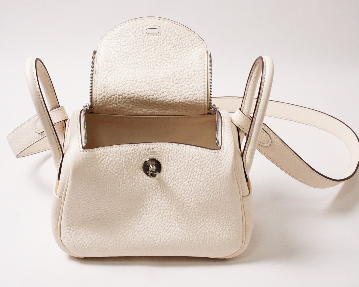 Hermès Mini Lindy 奶油白銀扣手提肩背包-Z刻
