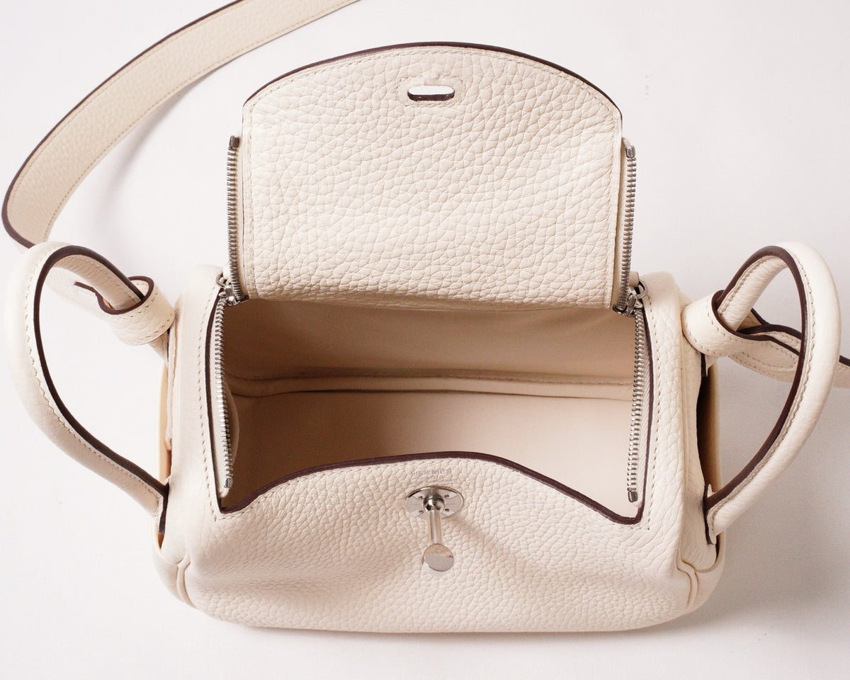 Hermès Mini Lindy 奶油白銀扣手提肩背包-Z刻