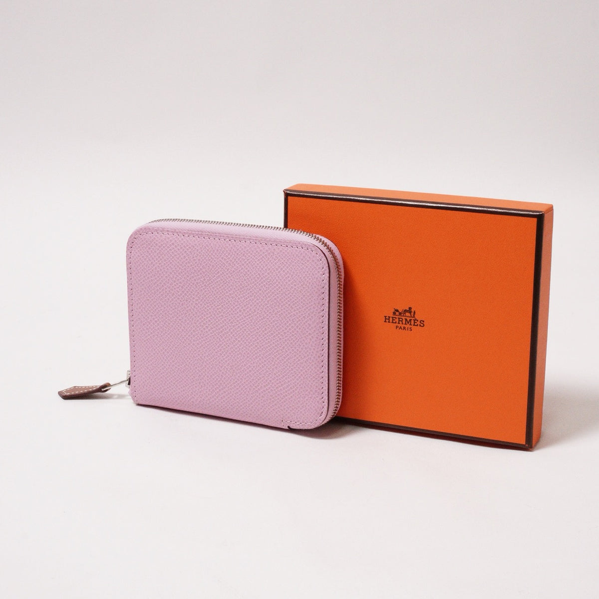 Hermès Silk In Compact Epsom小牛皮絲巾零錢包 葵花粉-Z刻