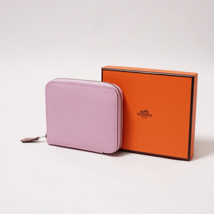Hermès Silk In Compact Epsom小牛皮絲巾零錢包 葵花粉-Z刻