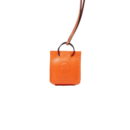 Hermès  紙袋造型小羊皮吊飾 經典橘色