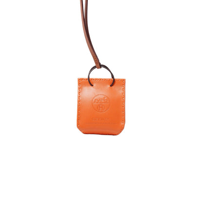 Hermès  紙袋造型小羊皮吊飾 經典橘色