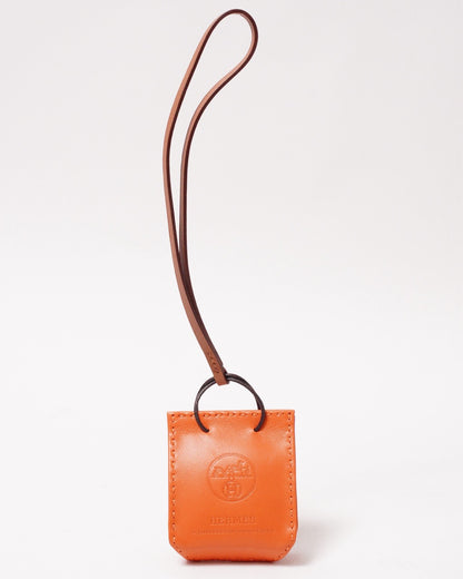 Hermès  紙袋造型小羊皮吊飾 經典橘色