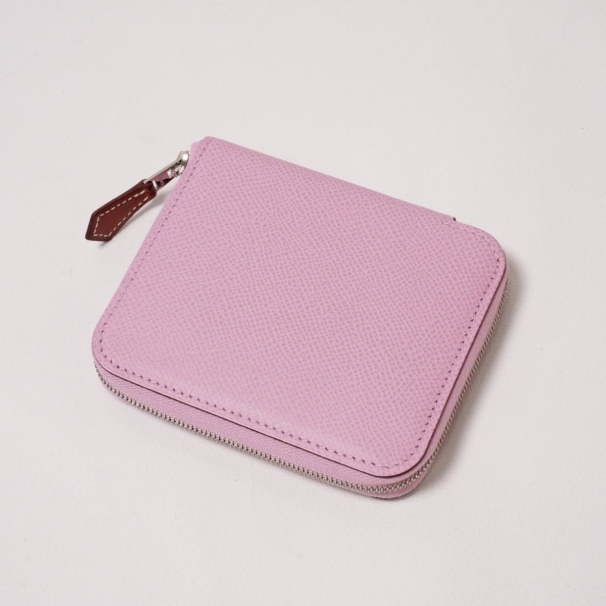 Hermès Silk In Compact Epsom小牛皮絲巾零錢包 葵花粉-Z刻
