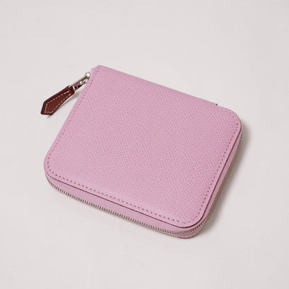 Hermès Silk In Compact Epsom小牛皮絲巾零錢包 葵花粉-Z刻