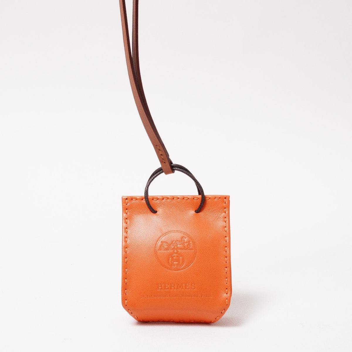 Hermès  紙袋造型小羊皮吊飾 經典橘色