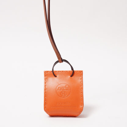 Hermès  紙袋造型小羊皮吊飾 經典橘色