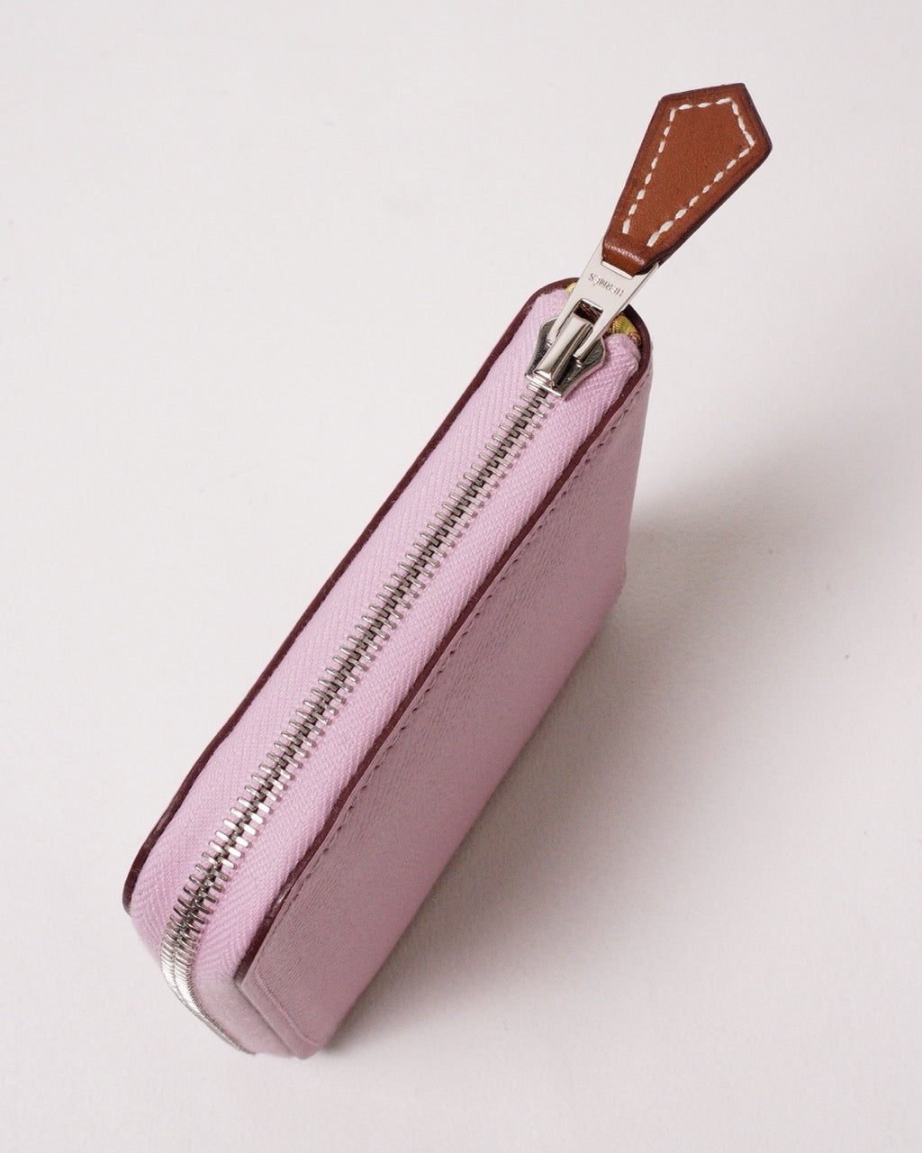 Hermès Silk In Compact Epsom小牛皮絲巾零錢包 葵花粉-Z刻