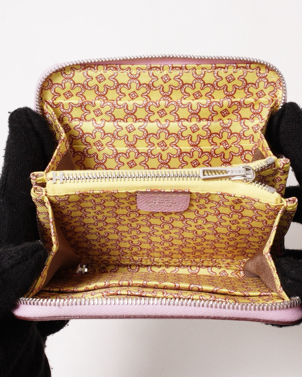 Hermès Silk In Compact Epsom小牛皮絲巾零錢包 葵花粉-Z刻