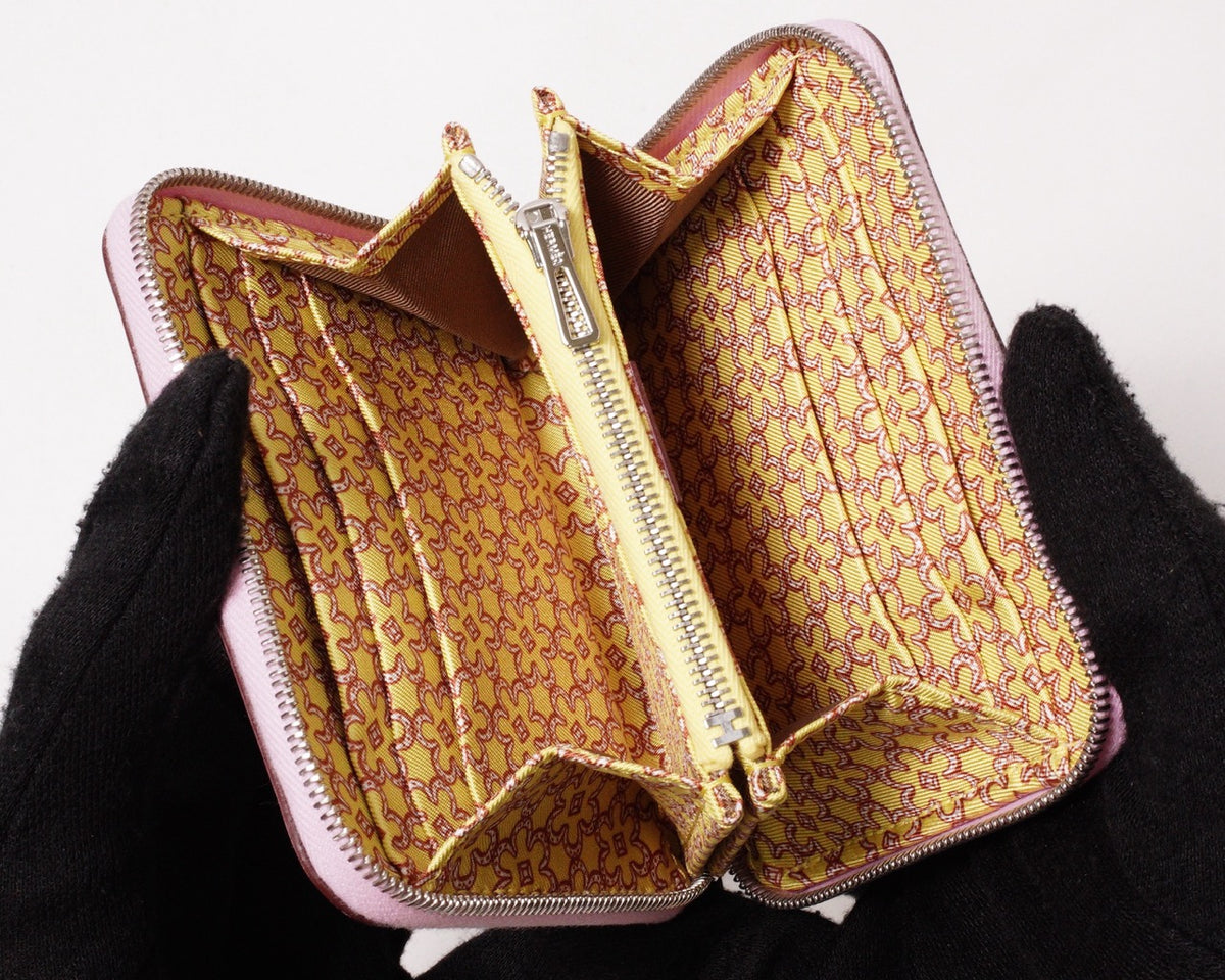 Hermès Silk In Compact Epsom小牛皮絲巾零錢包 葵花粉-Z刻