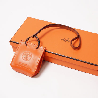 Hermès  紙袋造型小羊皮吊飾 經典橘色