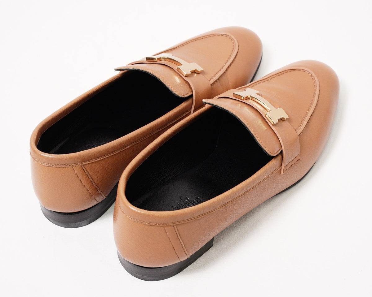 Hermès H經典樂福鞋 金棕色 EUR37