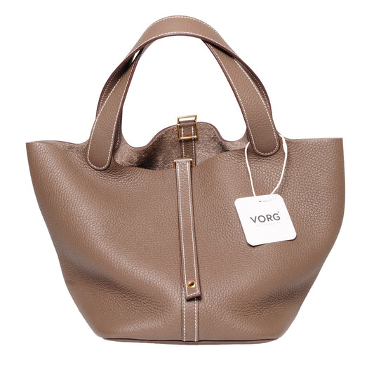 Hermès Picotin Lock 22 牛皮水桶包 大象灰-U刻