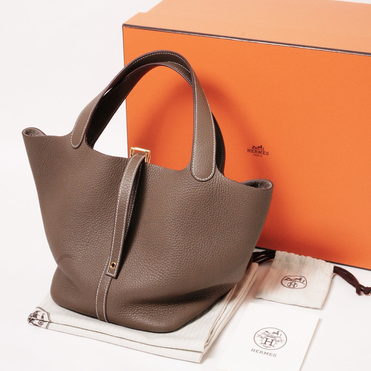 Hermès Picotin Lock 22 牛皮水桶包 大象灰-U刻