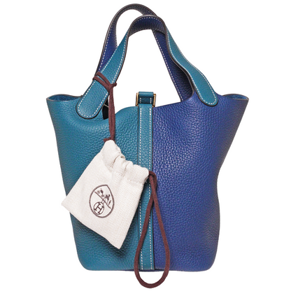 Hermès Picotin Lock 18 牛皮水桶包 深邃藍拼普魯士綠-D刻