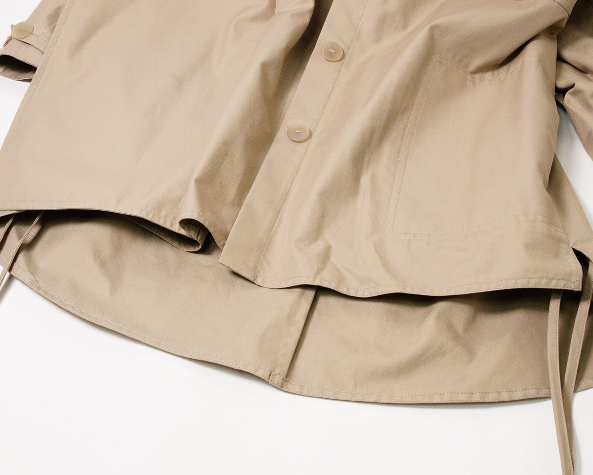 Loewe Hooded Parka 拼貼皮革胸袋軍裝連帽短風衣 焦糖棕色