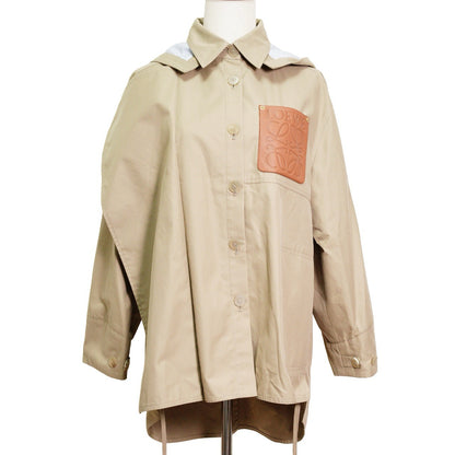 Loewe Hooded Parka 拼貼皮革胸袋軍裝連帽短風衣 焦糖棕色