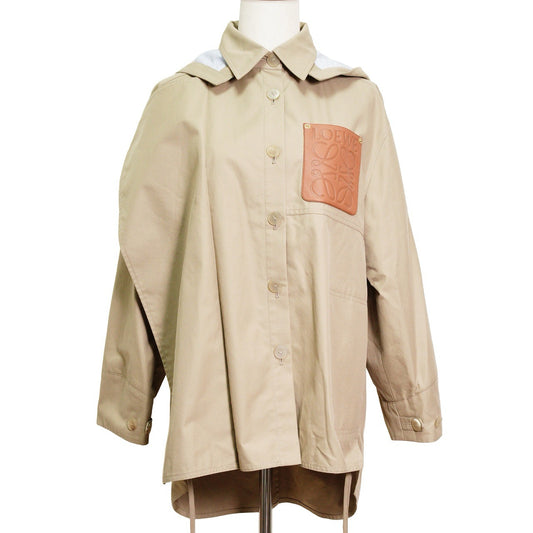 Loewe Hooded Parka 拼貼皮革胸袋軍裝連帽短風衣 焦糖棕色