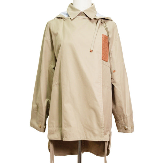 Loewe Hooded Parka 拼貼皮革胸袋軍裝連帽短風衣 焦糖棕色
