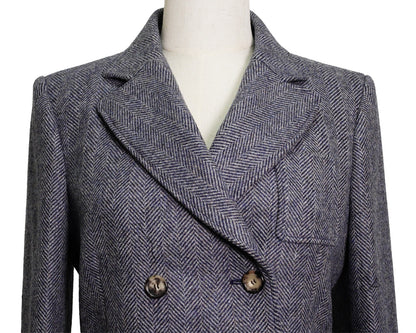 Loewe 藍色混紡人字紋雙排扣西裝外套