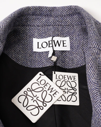 Loewe 藍色混紡人字紋雙排扣西裝外套