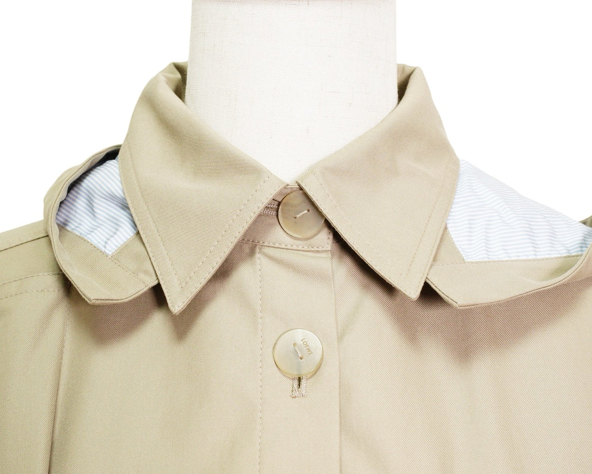 Loewe Hooded Parka 拼貼皮革胸袋軍裝連帽短風衣 焦糖棕色