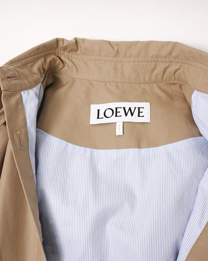 Loewe Hooded Parka 拼貼皮革胸袋軍裝連帽短風衣 焦糖棕色