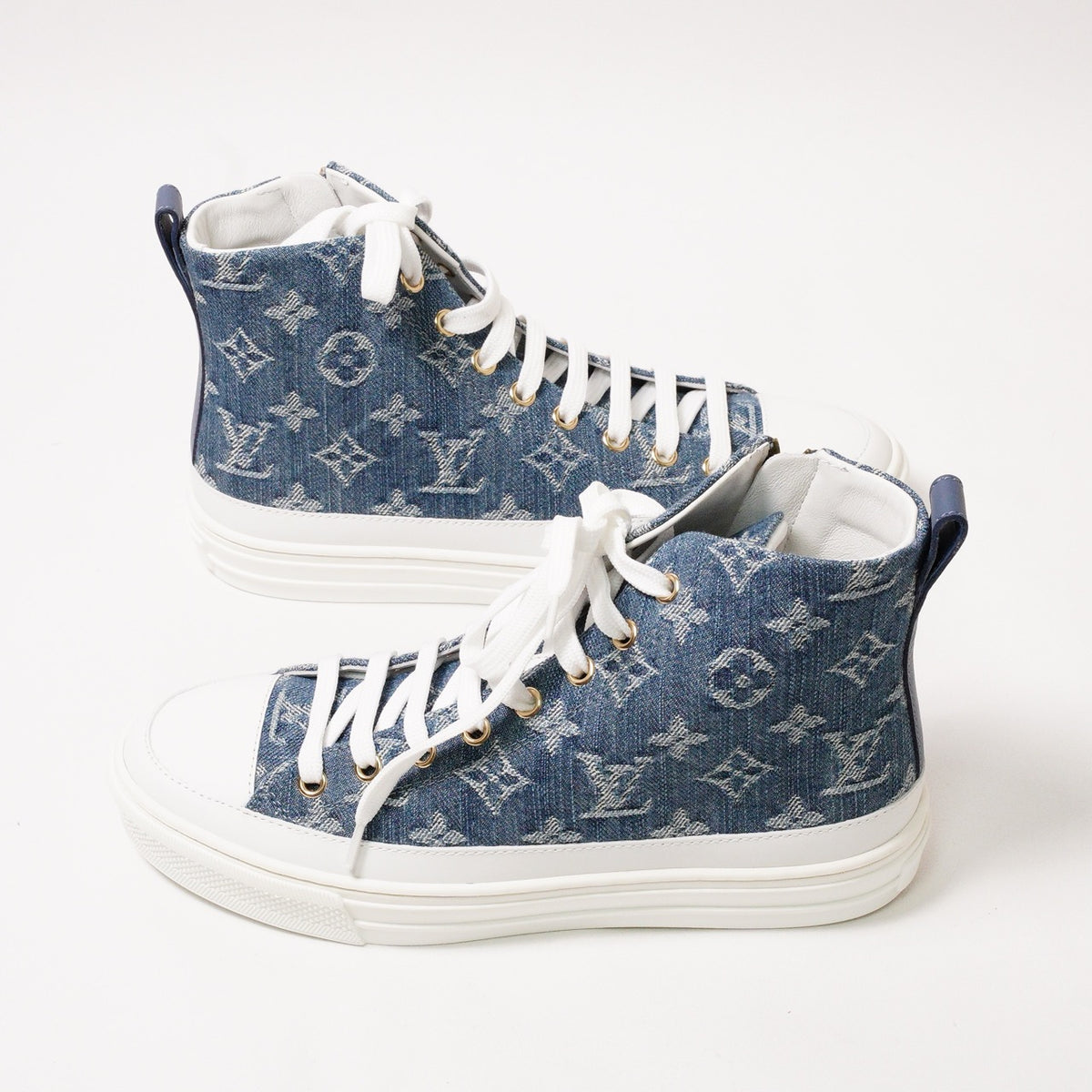 Louis Vuitton Stellar-Line 藍色老花丹寧牛仔高筒休閒鞋 EUR36