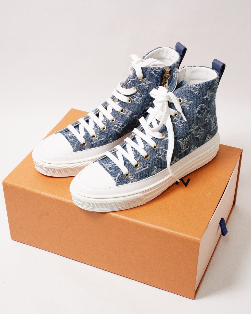 Louis Vuitton Stellar-Line 藍色老花丹寧牛仔高筒休閒鞋 EUR36