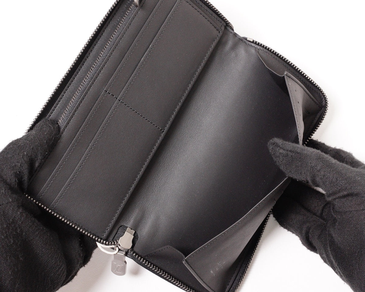 Louis Vuitton N63548 黑壓紋棋盤格拉鏈長夾